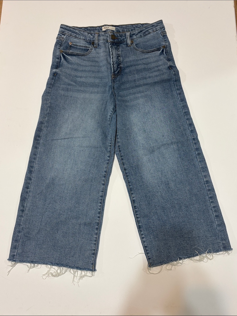 OAT New York Wide Leg Crop Jeans Size 30 Raw Hem Light Wash Denim